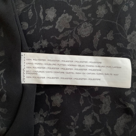 Mango Babydoll Floral Mini Dress XS Black/Brown Long Sleeve VNeck Boho Romantic - Picture 12 of 13